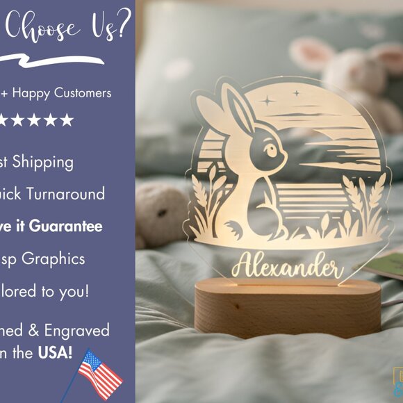 Personalized Bunny Night Light – Custom LED Nursery & Toddler Decor - Picture 4 of 8